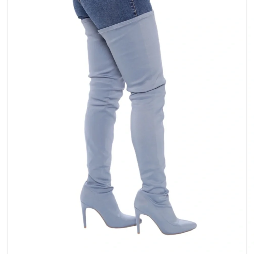 FASHION NOVA Keyana Thigh High Boot Light Blue size various